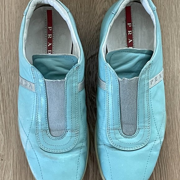 Vintage Prada Women's Slip On Leather Loafers Sky Blue Size 35.5 EU or 5 US - Picture 2 of 10